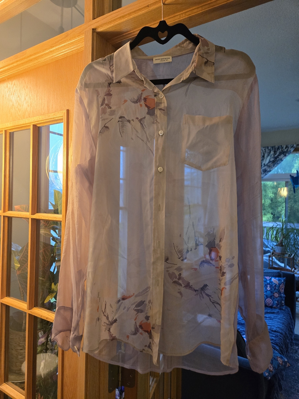 Dries Van Noten Lavender Sheer Floral Blouse